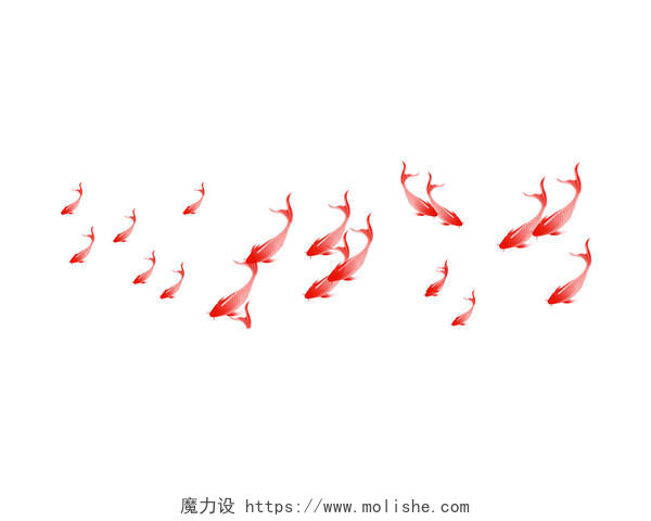 红色手绘卡通锦鲤鲤鱼鱼群元素PNG素材